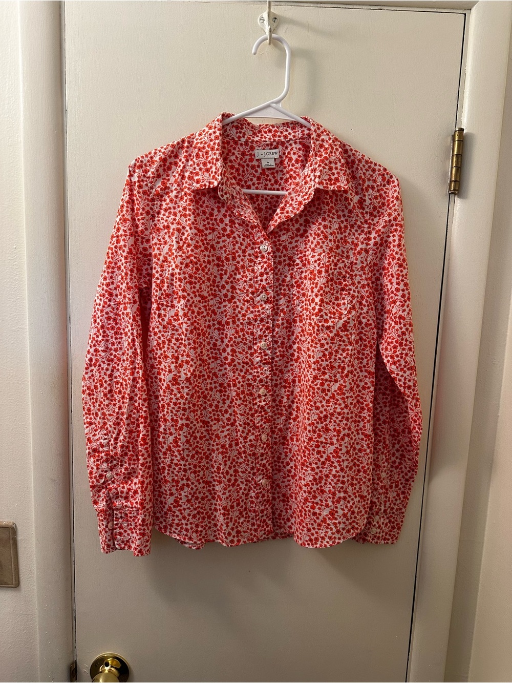 J. Crew Red and White Floral Button-Down Shirt